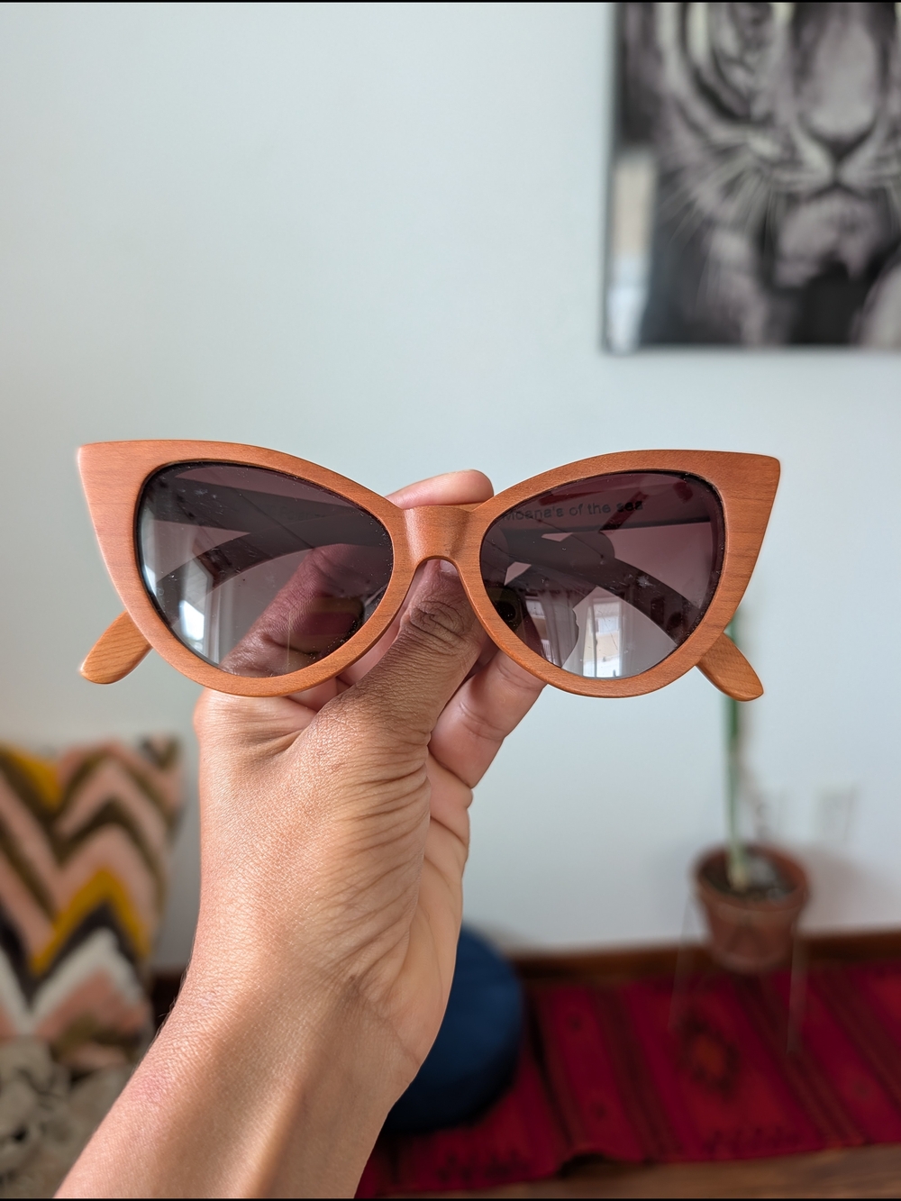 Wooden Cat-Eye Sunglasses in Natural Brown